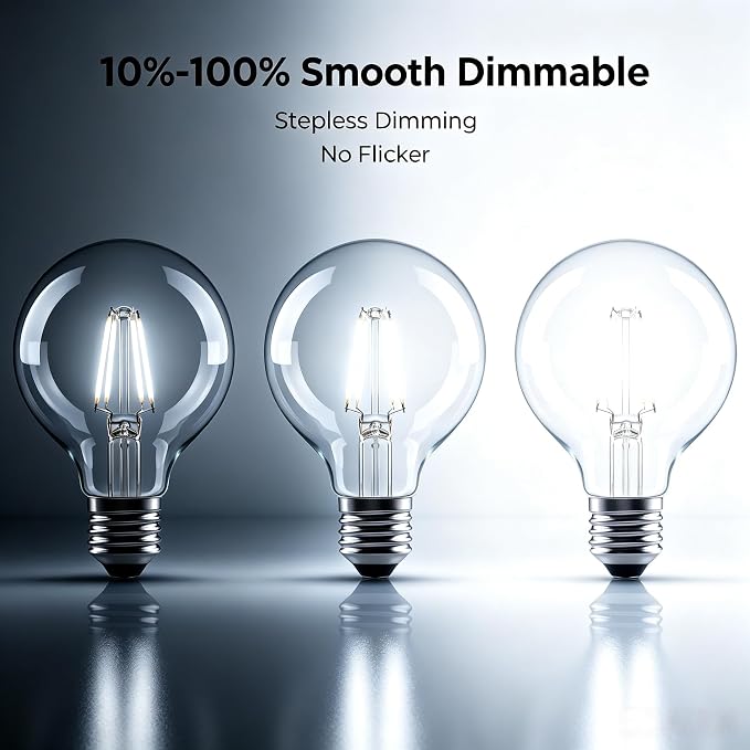 G25 LED Globe Light Bulbs, 60W Equivalent 500 Lumens, E26 Base Dimmable 5000K Daylight, CRI 90+ Edison Vanity Light Bulbs for Bathroom Mirror, Bedroom, Kitchen, Clear Glass, 4 Pack