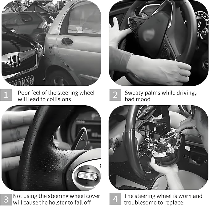 Steering Wheel Covers for Car, Truck, and SUV, Cute Non-Slip Breathable Elastic Steering Wheel, Car Accessories, Universal 15 Inch Leather Cover for Men Women Black Leopard Print