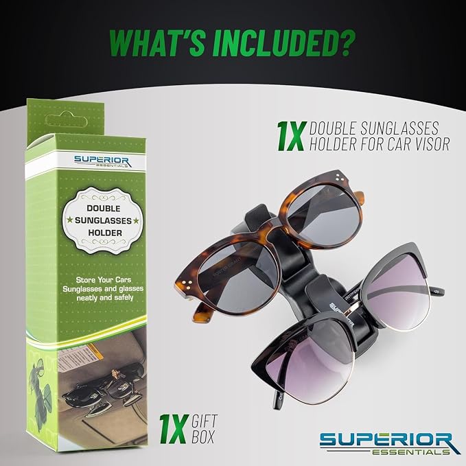 SUPERIOR ESSENTIALS Sunglass Holder for Car Visor Clip - Sun-Glasses Holder and Ticket Card Clips - Car Visor Accessories - Luxury Eyeglass Car Mount (Pack 1)