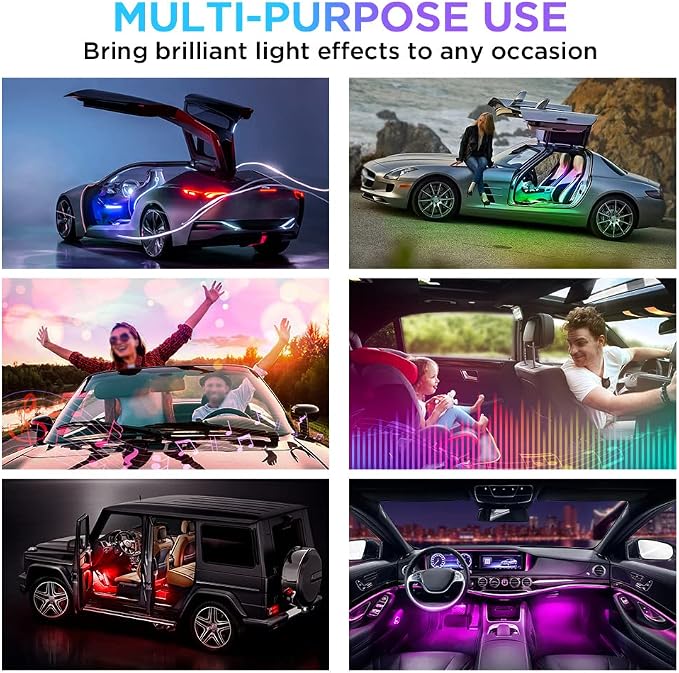 Xprite Dreamcolor USB LED Cars Interior Lights Strip Kits, w/Remote & Bluetooth APP Control, Footwell Under Dash RGB Neon Chasing Inside Lights, DIY Music Mode, Universal for Vehicle Trucks UTV ATV