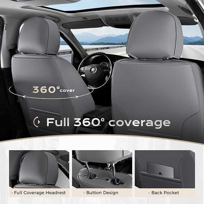 Coverado Car Seat Covers, Seat Covers for Cars, Waterproof Leather Auto Seat Protectors, Leather Car Seat Cushion, Car Interiors Accessories Universal Fit for Most Cars