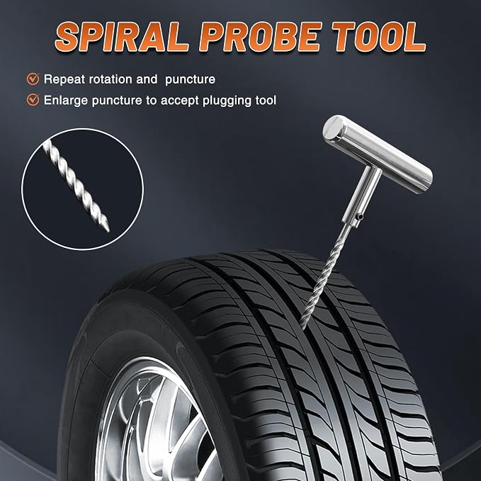 Tire Repair Puncture Tool Kit Heavy Duty Stanless Steel T-Handle Tire Repair Tool for Automobiles Motorcycles