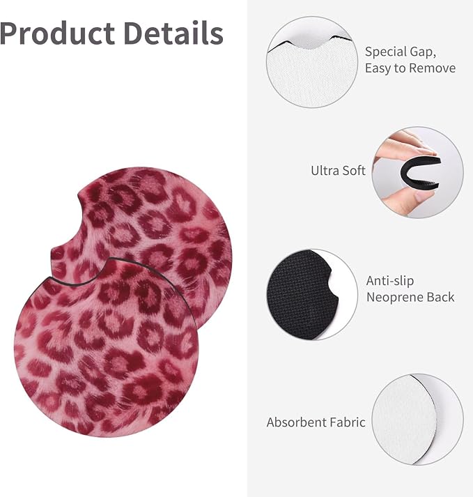 Pink Leopard Print Steering Wheel Cover Pink Cheetah Print Steering Wheel Cover Anti-Slip Breathable for 15 in Universal 2 Pcs Car Interior Cup Holder Pad for Men Women