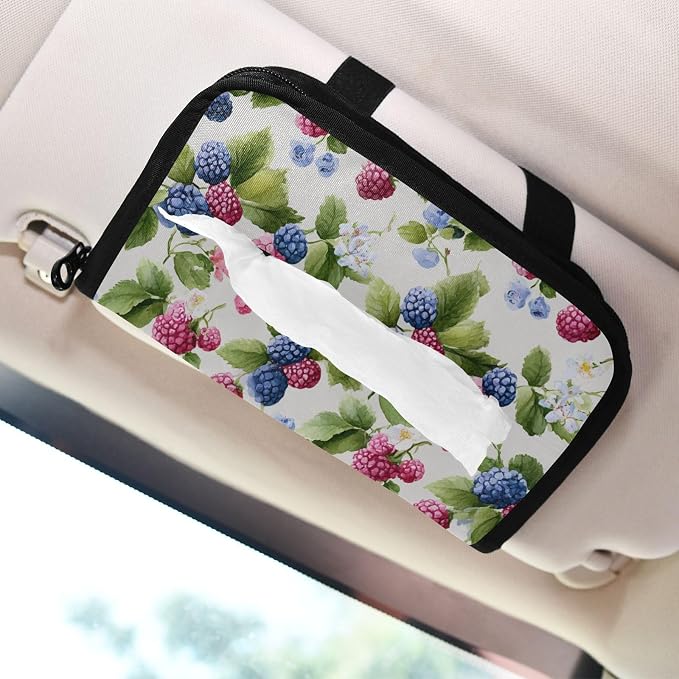 Mulberry Blueberry Raspberry White Car Tissue Holder Durable Napkin Holder Hanging Tissue Holders Case Car Tissues Bag for Sun Visor Seat Back Universal Auto