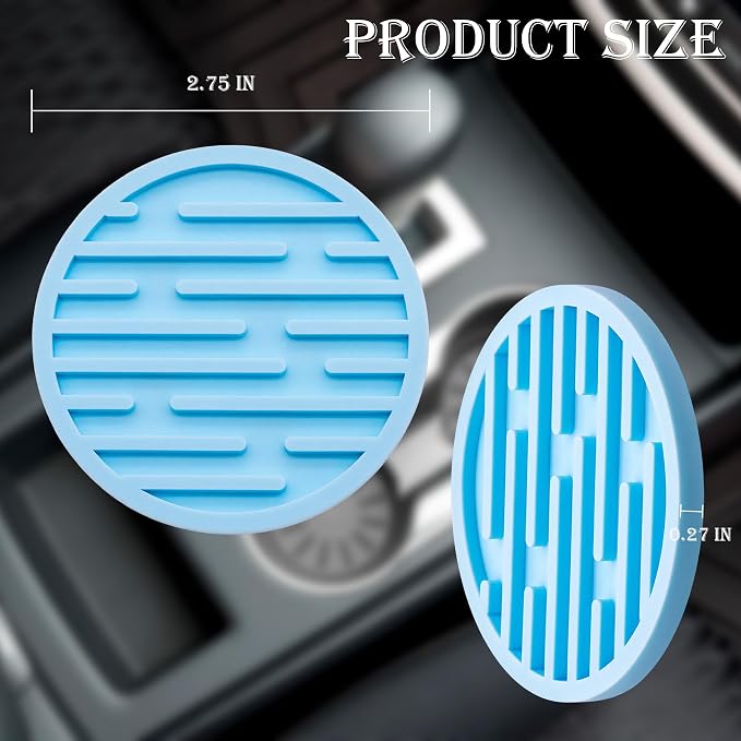 4 Pack Silicone Car Cup Holder Coaster – 2.75 Inch Anti-Slip Drink Coaster, Perfect for Coffee & Beverages – Cute Car Interior Decor for Women & Girls (Blue)