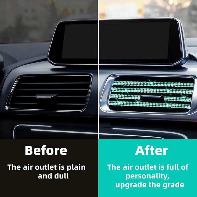 NBTEPEM Bling Car Air Conditioner Decoration Strip for Vent Outlet, 10 PCS Universal Rhinestone Car Vent Outlet Trim Decorations, Bling Interior Accessories for Women and Girls (Aquamrine)