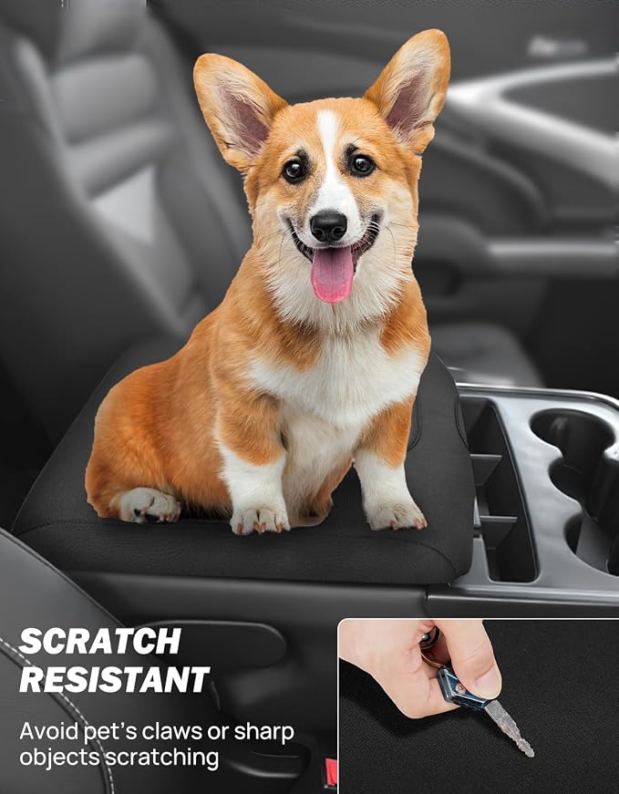 JOYTUTUS Center Console Cover Compatible with Silverado Sierra 2014 2015 2016 2017 2018 Jump Seat, Neoprene Arm Rest Armrest Cover for Car, Durable Middle Console Cover Replacement for Trucks