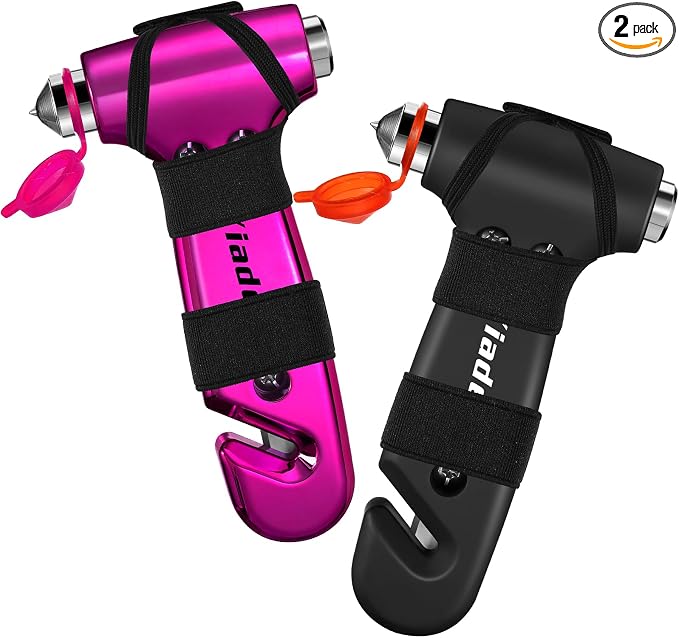 Car Window Breaker Tool, 3-in-1 Emergency Escape Tool | with Window Breaker and Seat Belt Cutter, Safety Emergency Car Escape Tool for Car, Matte Black and Electroplating Pink
