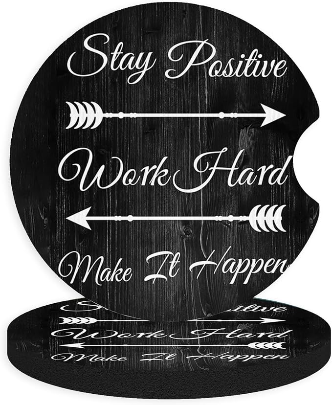 2pcs Stay Positive Car Coasters,Absorbent Universal neoprener Cup Holder Coasters with a Finger Notch,Car Accessories for Women&Man Interior，2.75"