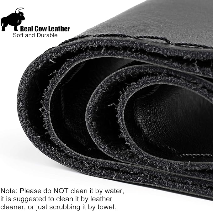 SEG Direct Genuine Leather Steering Wheel Cover, Stitch On Wrap, 15 Inch Steering Wheel Wrap for Car Truck SUV Pickup Boat, DIY Sewing with Needle Thread, Black