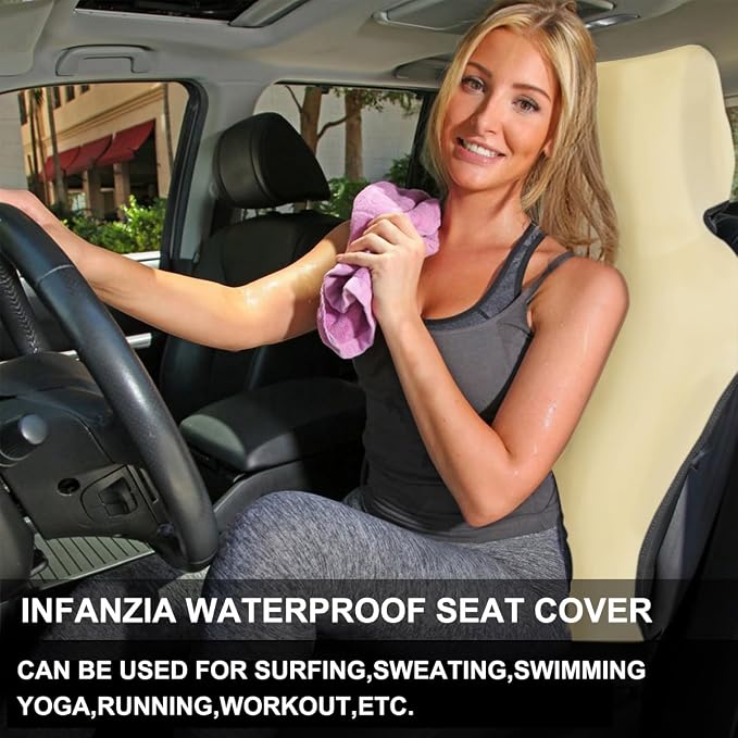 Waterproof Seat Cover, Upgraded Sweat Carseat Protector, Perfect for Universal Anti-Slip Car Truck SUV Seat, Ideal for Surfing Yoga Gym Workout, Pale Yellow