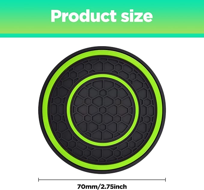 2 PCS Car Cup Holder Coaster,Car Coasters Cup Mats,2.75 Inch Universal Car Cup Coasters,Non-Slip Anti Dust Mats Cup Holder Insert Coaster, Suitable for Most Car Interior (Green)