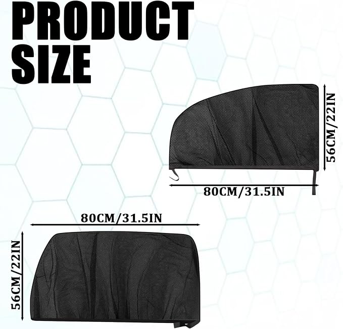 Car Window Sun Shade Cover 4PCS, Breathable Mesh Side Window Sunshade with UV Protection, Privacy Screen, Mosquito Net Curtain, Reduce Sun Glare & Heat, Cover Full Window for Most SUVs Sedans