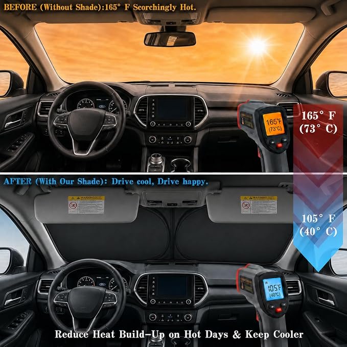 Car Windshield Sun Shade, Universal Fit Full-Size SUV Pickup, Monster Blue | 63 x 33.86" Large Foldable Windshield Cover, Foldable Front Window Sunshade, UV Heat Blocker, Cute Eyes Series