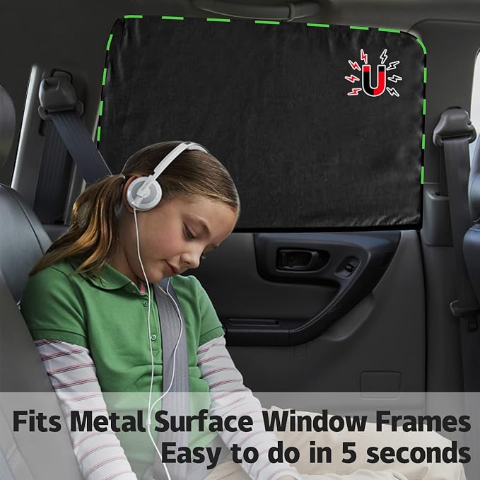 ZATOOTO Car Window Curtains - 2 Pcs Black Silk Side Rear Protection Covers | Magnetic Privacy Sun Shade Keeps Cooler for Baby Kids Sleeping