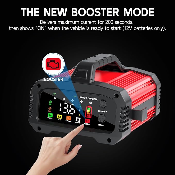 Battery Charger 25A Smart Trickle Charger Maintainer 12V/24V LiFePO4 | Car battery charger Lead Acid Compatible with Temperature Compensation for Car Truck Motorcycle Lawn Mower Boat