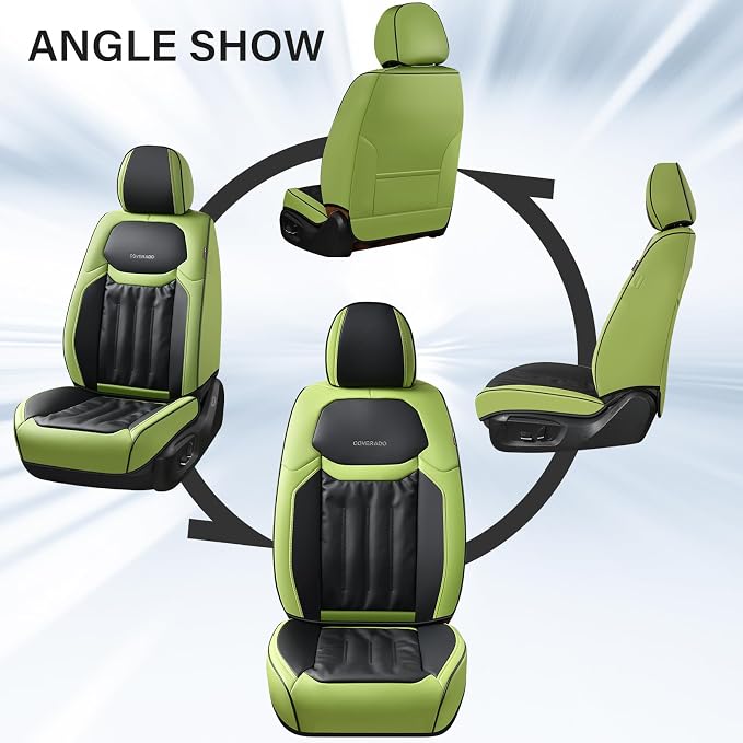 Coverado Car Front Seat Covers, Waterproof Leather 2 Pack Car Seat Covers, Seat Covers Automotive Seat Protector Universal Fit for Most Cars(Front, Green&Black)