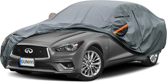 GUNHYI Premium Car Cover Custom Fit Infiniti Q50 Sedan (2013-2026), 16 Layers Heavy Duty Car Cover Waterproof All Weather with Zipper Door for Sun Rain Snow Dust Uv Protection