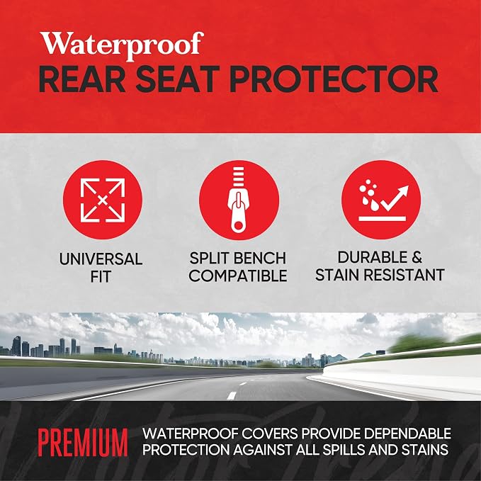 Motor Trend Waterproof Car Seat Covers Full Set – Black Seat Covers for Car Front & 60/40 Split Back Bench - Carseat Cover for Trucks, SUV, Vans - Universal Fit for Most Regular Size Vehicles