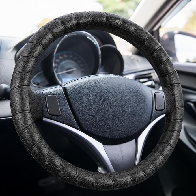 DaisyInner 17.5-18 Inch Steering Wheel Cover for Semi Truck No-Slip & Comfy Grip for Semi Trucks, Rv, Big Rig and 18 Wheelers(Segmented,Leather,Black)
