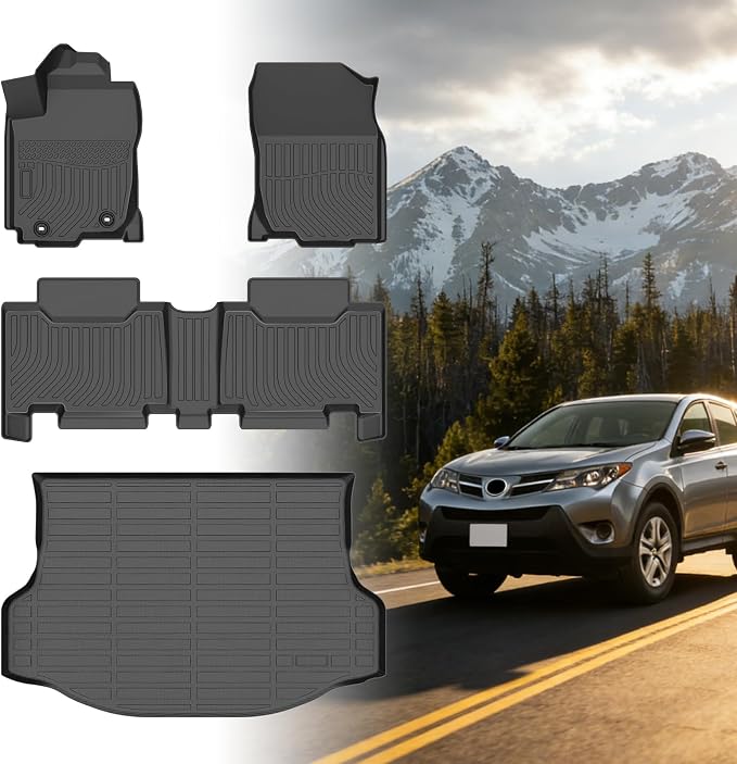 Floor Mats for Toyota RAV4 2013 2014 2015 2016 2017 2018, for RAV4 LE,XLE | XLE Premium,Adventure,TRD Off-Road Floor Mats(NOT for EV,Hybrid,Prime), 1st&2nd Row &Cargo Mat, TPE Non-Slip Car Accessories
