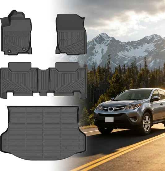 Floor Mats for Toyota RAV4 2013 2014 2015 2016 2017 2018, for RAV4 LE,XLE | XLE Premium,Adventure,TRD Off-Road Floor Mats(NOT for EV,Hybrid,Prime), 1st&2nd Row &Cargo Mat, TPE Non-Slip Car Accessories