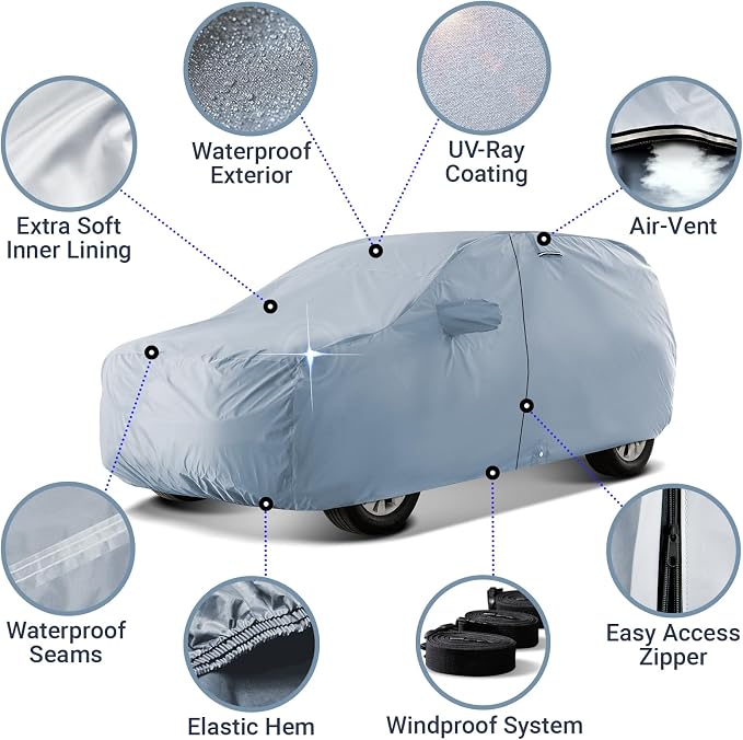 iCarCover 18-Layers Premium Universal Fit SUV Car Cover Waterproof All Weather Sun Rain Snow UV Protection Outdoor Indoor Full Exterior Covers for Automobiles Sedan Hatch Coupe Fit for 189-193 inch
