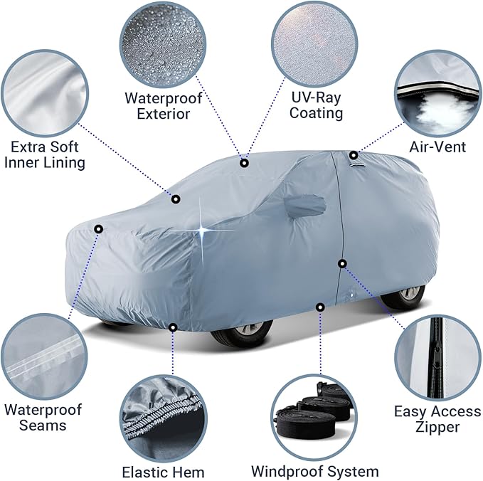 iCarCover 18-Layer SUV Car Cover Waterproof All Weather, UV Sun Protection Full Car Covers for Automobiles, Blazer K5, LR3, LR4, Tahoe 2-Door, Range_Rover Sport, Velar, Size S50 (See Size Chart)