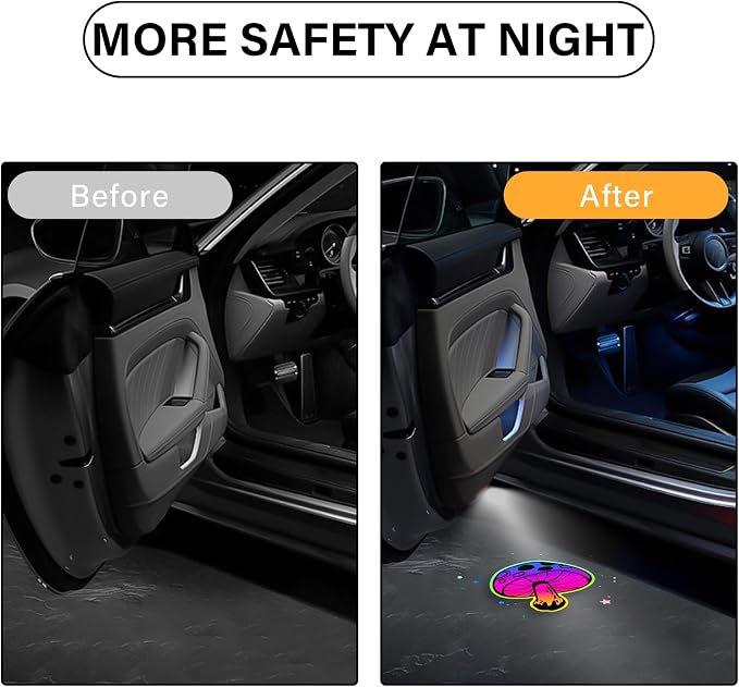 Car Door Lights Projector, Mushroom Car Door Projector Lights Universal Welcome Courtesy Ghost Shadow Lamp Fit for All Car Models Mushroom