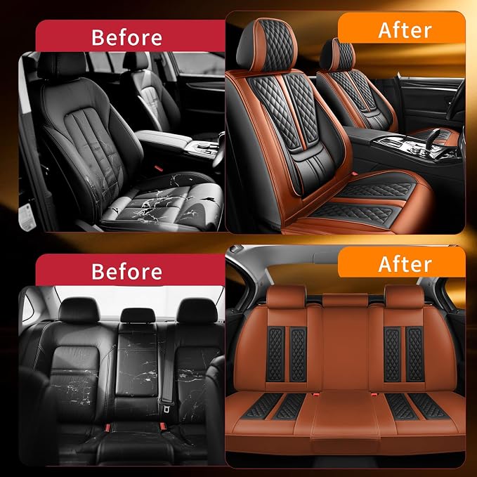 Fit Ariya Car Seat Covers Compatible with Nissan Ariya 2023-2024 2025.Full Coverage Waterproof Leather,Compatible with Airbag,All - Weather Seat Cushion Protector(Full Set,Brown)