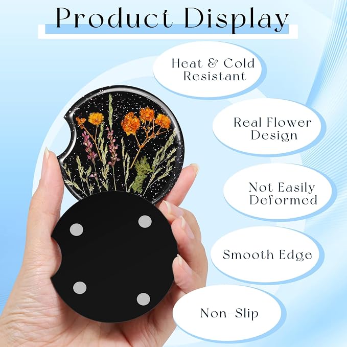 Swooflia Flower Car Cup Holder Coasters for Women - 2.75 Inch Cute Resin Clear Automotive Drink Cupholder Insert Car Accessories 2 Pack Black White
