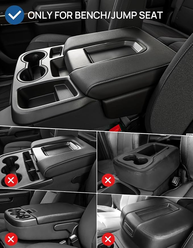 JOYTUTUS Center Console Cover Compatible with 2019-2025 2026 Silverado Sierra Jump Seat, Leather Arm Rest Armrest Cover for Car, Durable Middle Console Cover Replacement for Trucks
