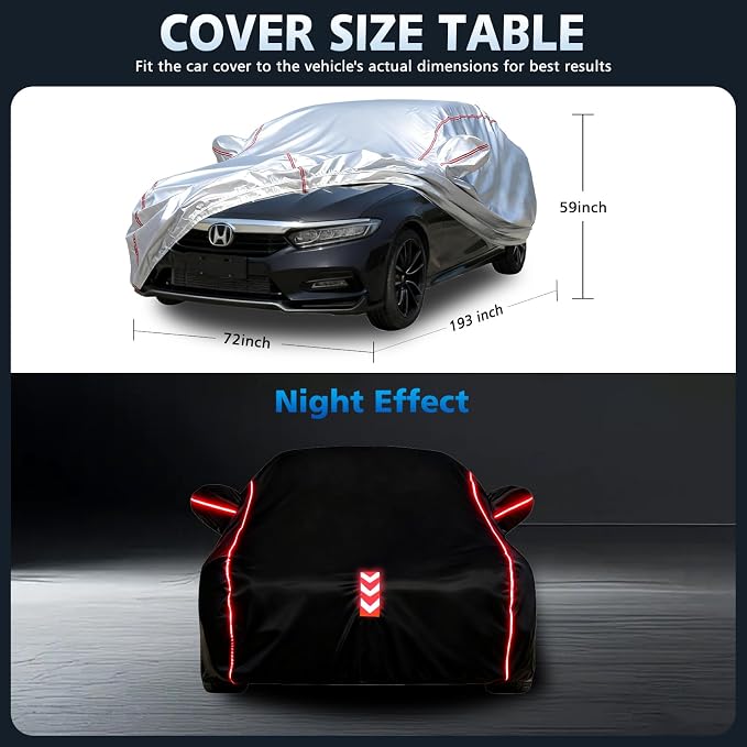 Waterproof All Weather Heavy Duty Vehicle Cover, 360° Underbody Wrap Windproof Design, Quick Install Outdoor Cover,（for Honda Accord 2002-2025）