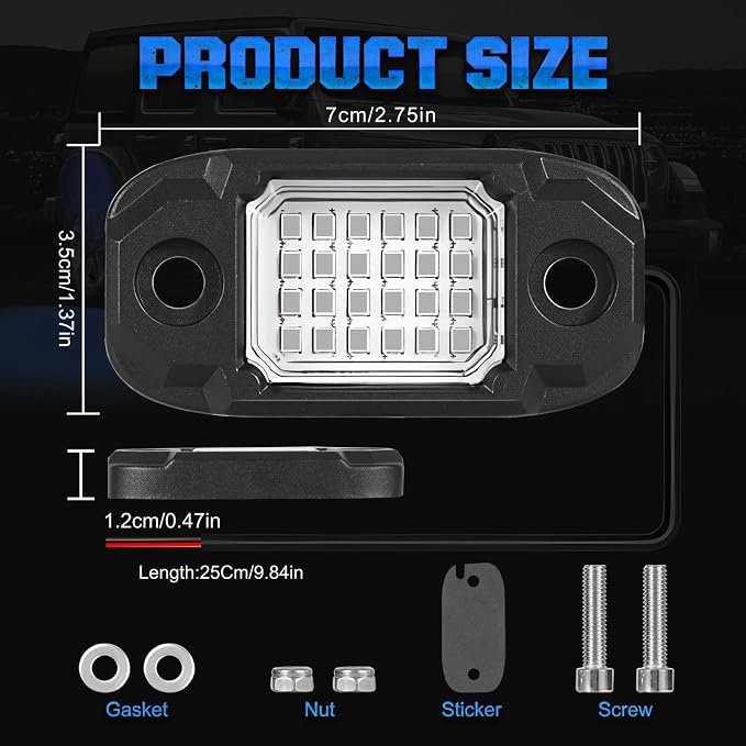 4 Pods Blue Rock Lights Underglow Light for Cars Trucks Trail Rig Lamp | 24 LED chips for each light, waterproof bottom chassis lights
