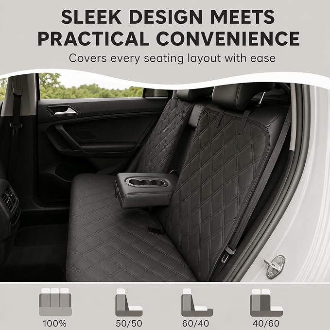 Dog Car Seat Protector, Back Seat Cover for Dogs, SUV & Car Seat Covers 54" | Fits compact SUVs, sedans; protects rear bench and car interior from pet hair, kid spills