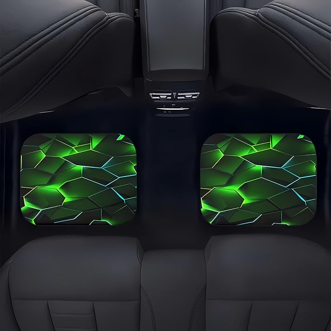 Universal Fit Car Floor Mats Set of 4Pcs, Green Honeycomb Print All-Weather Front Rear Car Carpet Mats, Non-Slip Car Floor Mat Car Accessories for Automotive Trucks SUV Sedans Vans