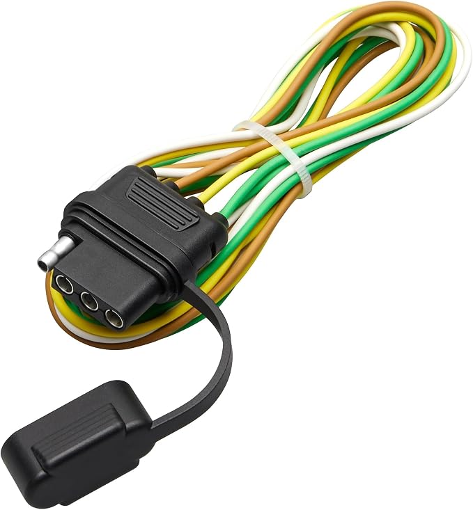 MECMO 4 Pin Vehicle Side Trailer Wiring Harness 49 Inch, 16AWG 4 Prong Trailer Light Plug Socket with Dust Cover, Truck 4 Way Flat Trailer Connector Female 4 Wire Replacement Trailer Hitch Wiring 4ft