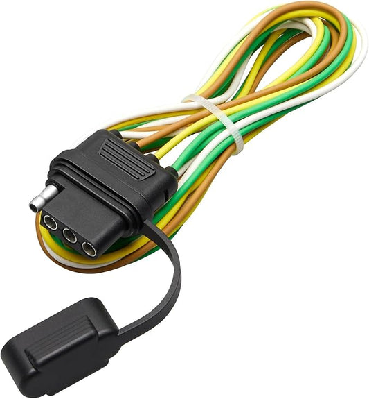 MECMO 4 Pin Vehicle Side Trailer Wiring Harness 49 Inch, 16AWG 4 Prong Trailer Light Plug Socket with Dust Cover, Truck 4 Way Flat Trailer Connector Female 4 Wire Replacement Trailer Hitch Wiring 4ft