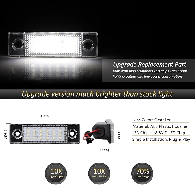 D-Lumina LED License Plate Lights Tag Lamp Assembly Compatible with Chevy Cruze 2009-2023, Powered by 18-SMD 6000K White LED Tag Light, Pack of 2