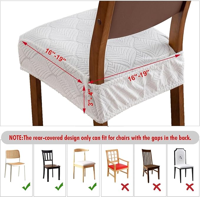 Removable Washable Dining Chair Seat Covers Set of 4,Stretch Jacquard Chair Seat Cushion Protector Slipcovers, Rear Covers