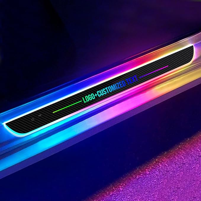 Custom Text Car Door Sill Lights with Auto Sensor, Personalized Logo Car Welcome Lights, USB Rechargeable, 7 Colors Magnetic Attachment Wireless Pedal Lamps, Gift Ideas for Men Women