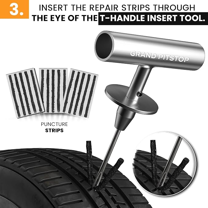 GRAND PITSTOP - Compact Tire Repair kit with Molle Storage Pouch. Heavy Duty Universal Tire Plug Kit, Easily Stores Inside Your UTV, ATV, Truck, Motorcycle