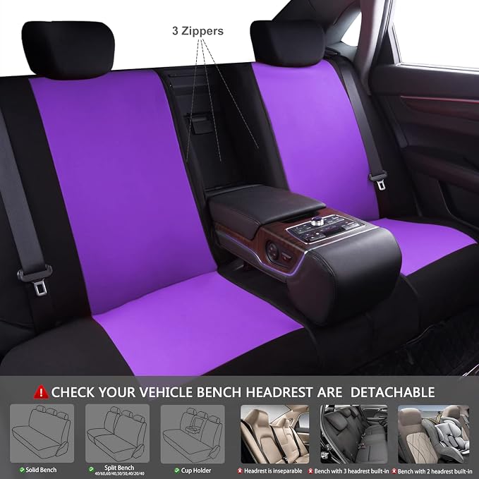 CAR PASS Line Rider Sporty Cloth Universal Fit Car Seat Cover -100% Breathable with 5mm Composite Sponge Inside,Airbag Compatible,3zipper Bench(Full Set, Black and Purple)