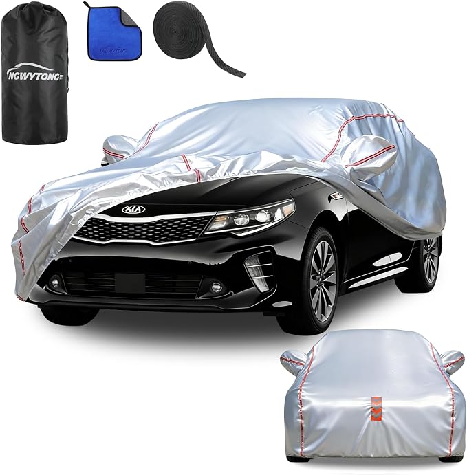 Waterproof All Weather Heavy Duty Vehicle Cover, 360° Underbody Wrap Windproof Design, Quick Install Outdoor Cover,（for Kia K5 2020-2025）