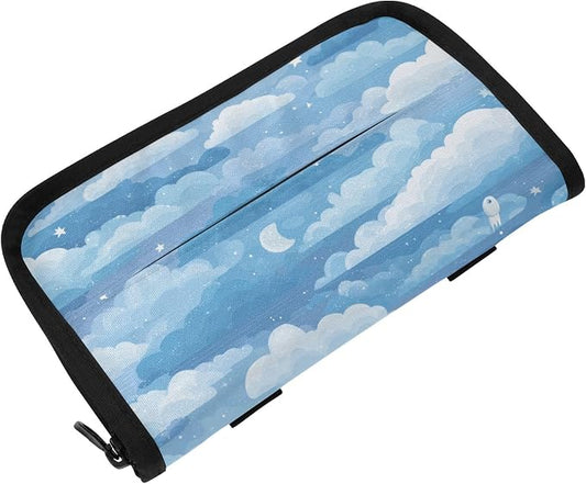 Car Visor Tissue Holder Mask Holder for Car, Car Tissue Box Sun Visor Napkin Holder Car Visor Accessories Adjustable Straps Reusable Durable Easy to Install Blue Gradient Cloud and Stars