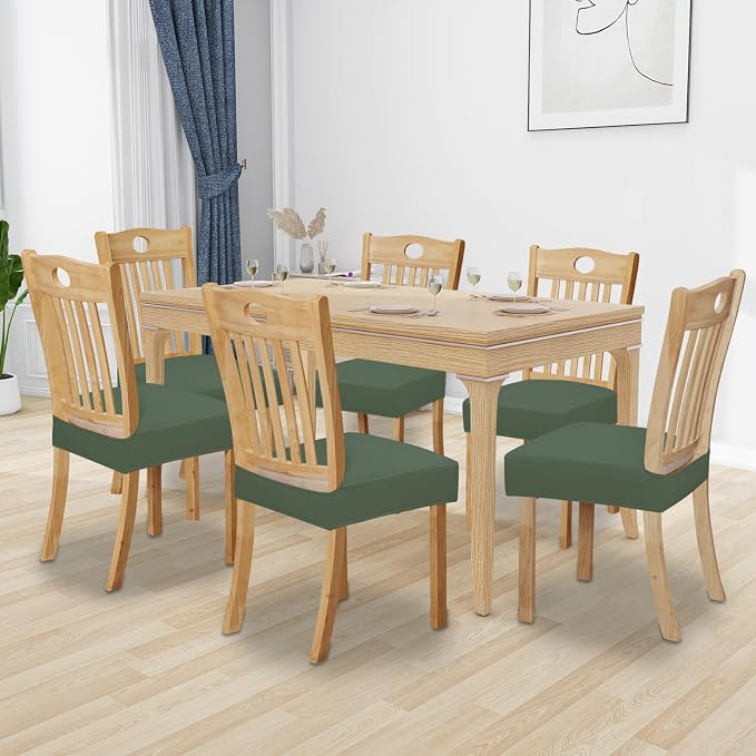 Easy-Going 100% Waterproof Seat Covers for Dining Room Chairs Set of 6, Stretch Chair Seat Slipcovers Protector Removable and Washable Kitchen Dining Chair Covers, Grayish Green