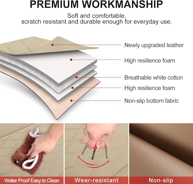 BEITK 1 Pack Leather Front Car Seat Cover Bottom Car Seat, Anti-Slip and Full Wrap Driver Car Seat Protectors, Luxury Waterproof Bottom Auto Seat Cushion Pad Mat for Most Vehicles(Red)