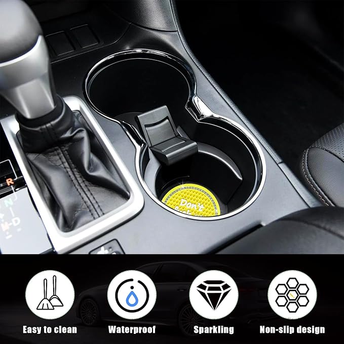 Ziciner 4 Pack Bling Car Cup Holder Coaster, 2.75 Inch Anti-Slip Auto Insert Cup Coaster, Crystal Car Drink Cup Mat Perfect for Women Girls, Universal Interior Decor Accessories (Yellow)