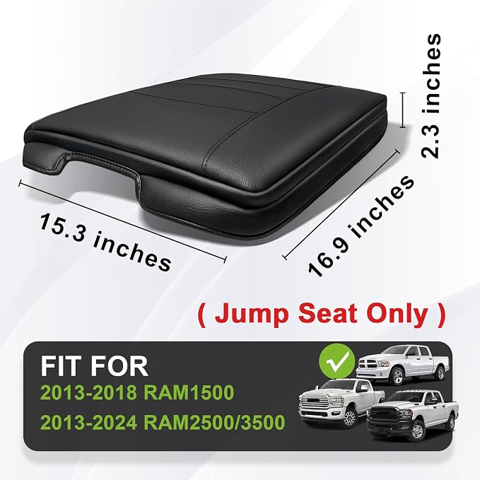 Muslogy Center Console Armrest Cover Fit for Dodge Ram1500 2013-2018 & Ram2500/3500 2013-2026 Accessories, Comfort Armrest Pad Console Lid Cushion Vegan Leather 1-Inch Extra Thick(Jump Seat ONLY)