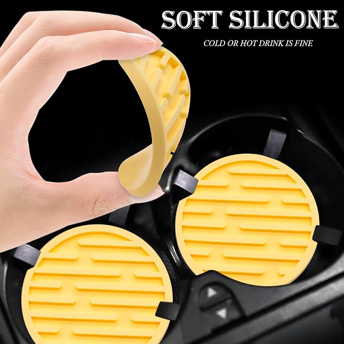 2 Pack Silicone Car Cup Holder Coaster – 2.75 Inch Anti-Slip Drink Coaster, Perfect for Coffee & Beverages – Cute Car Interior Decor for Women & Girls (Yellow)